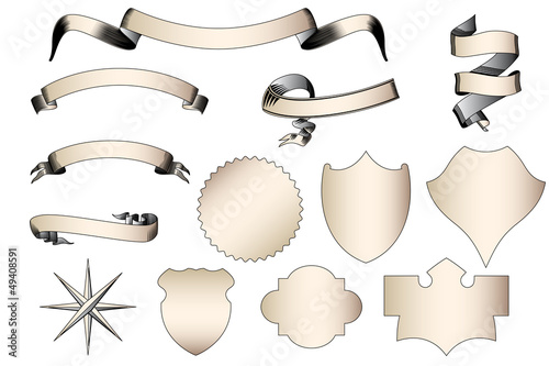 Vintage shields and banners isolated on white