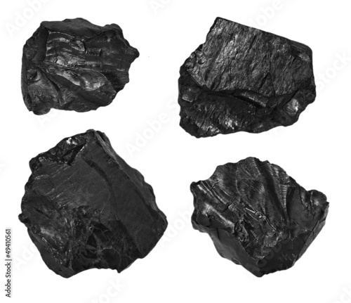 collection black coal isolated on white background