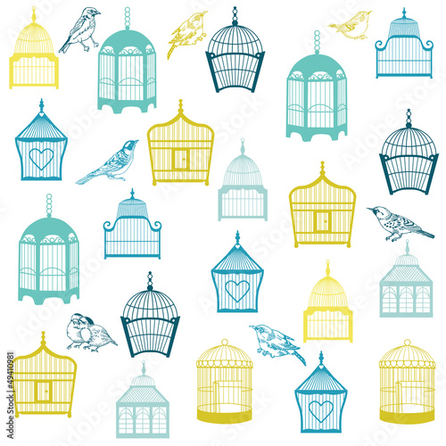 Birds and Birdcages Background -for design or scrapbook -vector