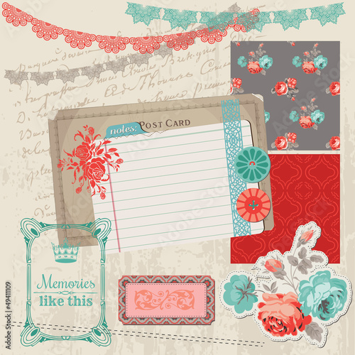 Scrapbook Design Elements - Vintage Roses and Birds - in vector