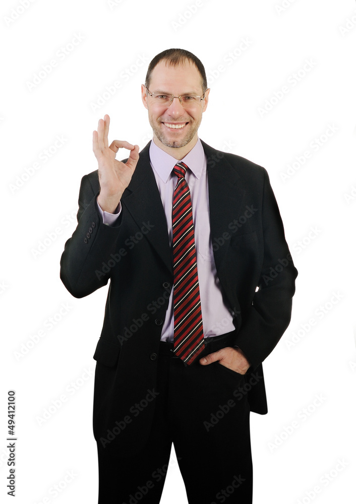 Smiling business man show ok isolated on white background Smiling business man show ok isolated on white background