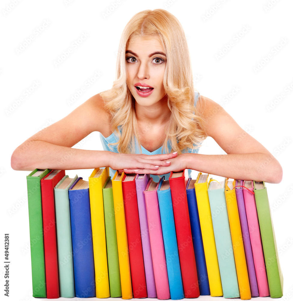 Student with stack book.