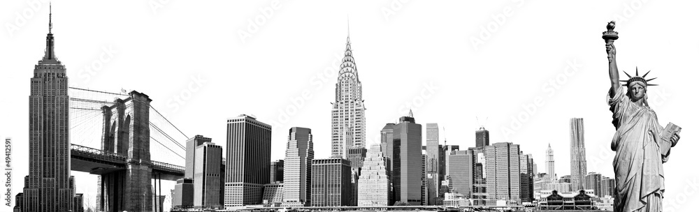 Fototapeta premium New York City Landmarks, USA. Isolated on white.