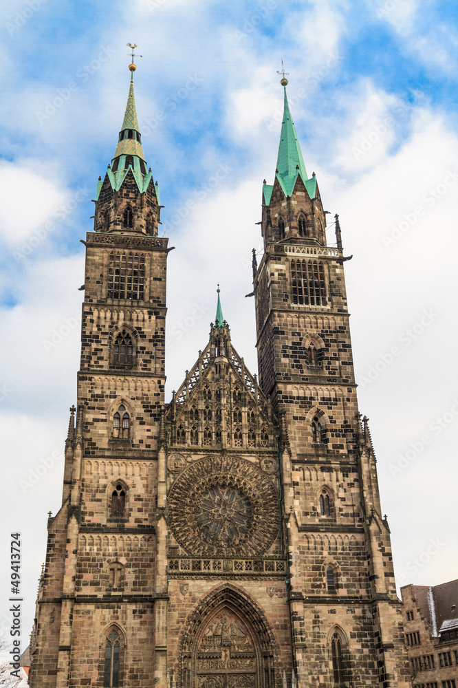 Gothic facade of St Lawrence Church, Nuremberg, Germany