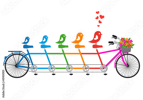 tandem bicycle with bird family, vector #49414901