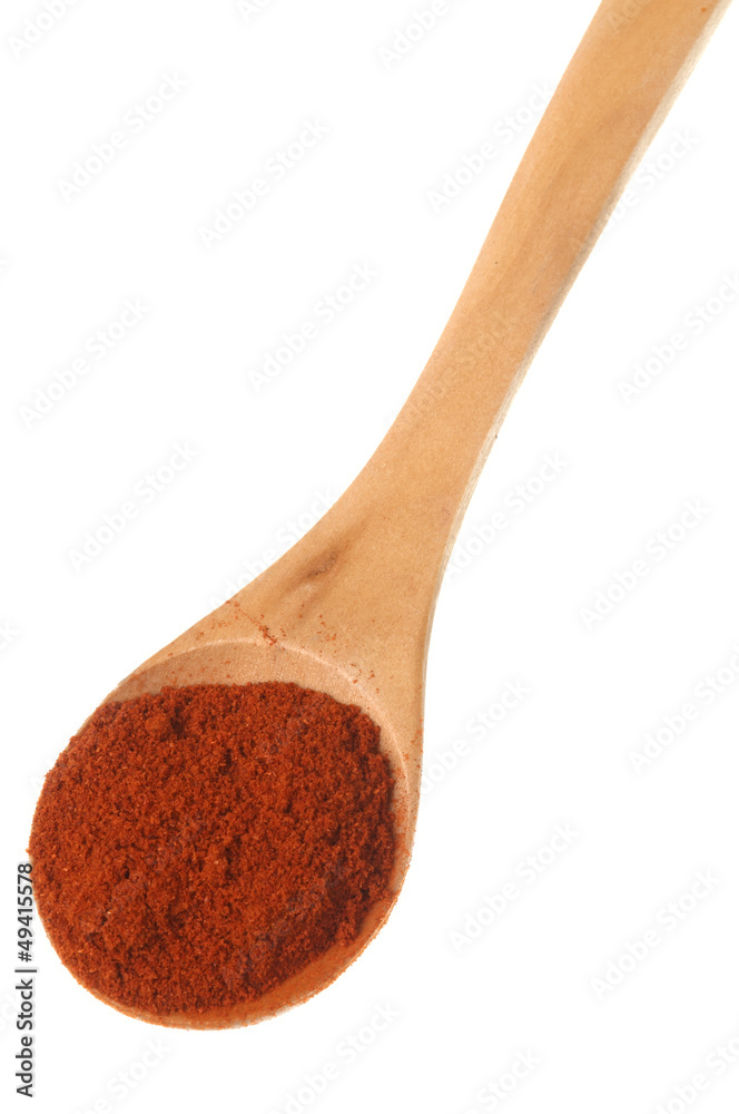 Red pepper chili powder in spoon Red pepper chili powder in spoon