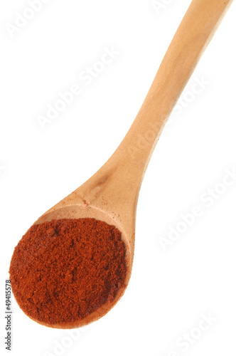 Red pepper chili powder in spoon