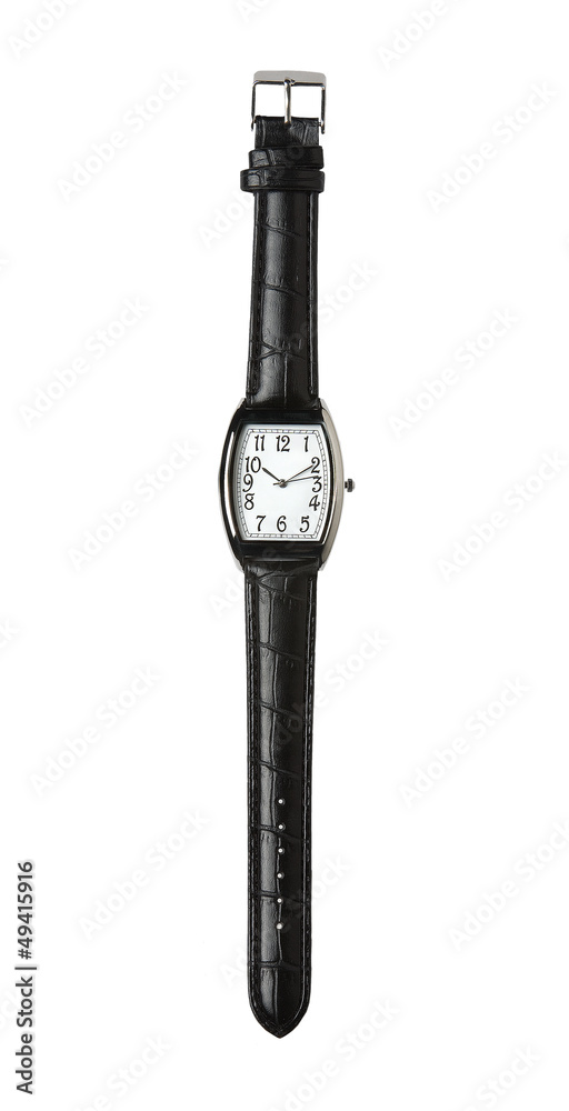 Black leather strap watch