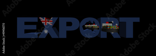 Export text with Australia flag and container ships illustration