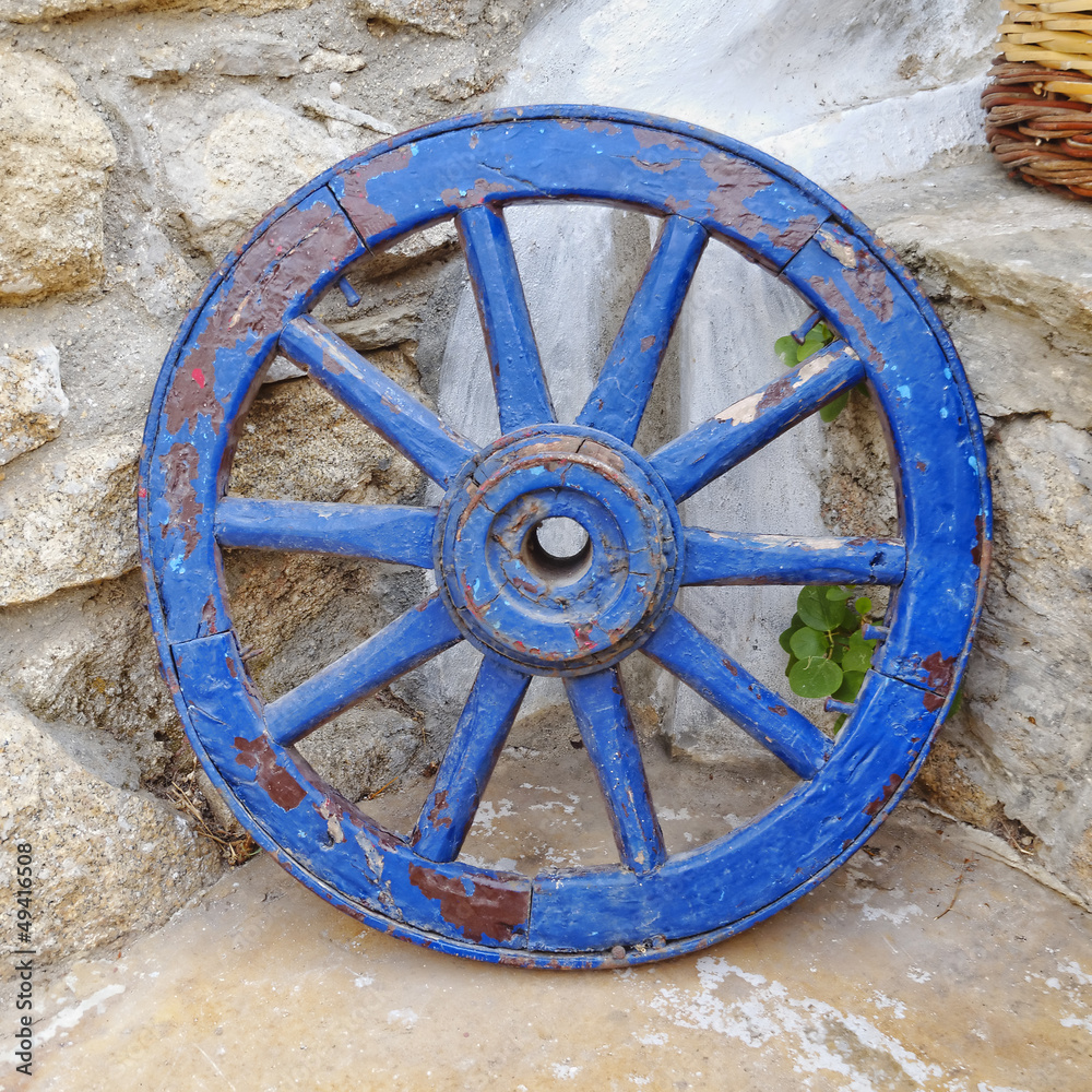 old blue wagon wheel