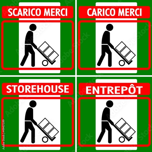 CARTELLO INDICATORE MAGAZZINO DEPOSITO MERCI  MULTILINGUE