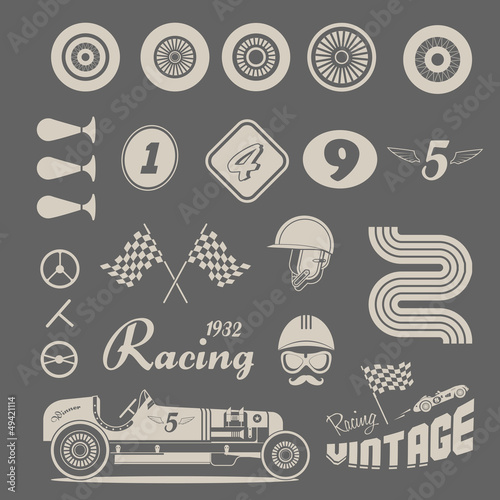 Vector icons of vintage car racing