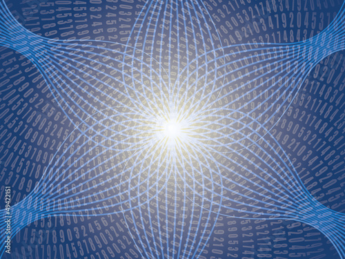 blue abstract scientific background with waved rows of numbers