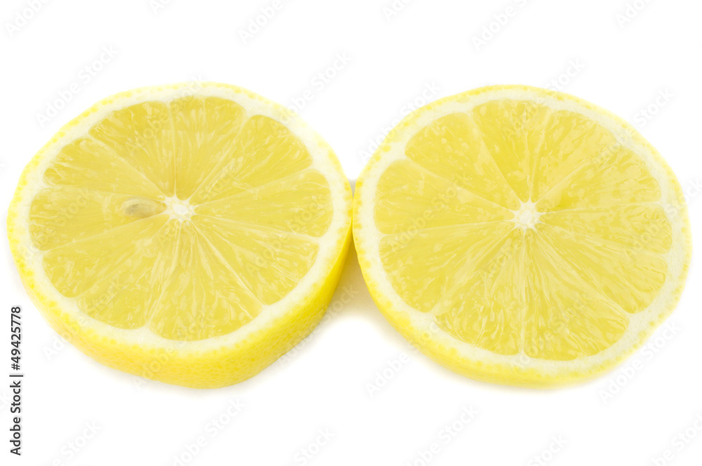 Slice of fresh lemon isolated on white background