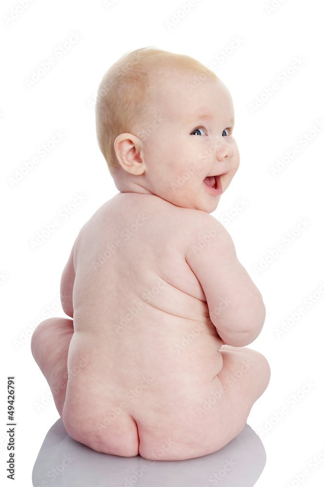 the laughing baby girl. isolated on white background the laughing baby girl. isolated on white background