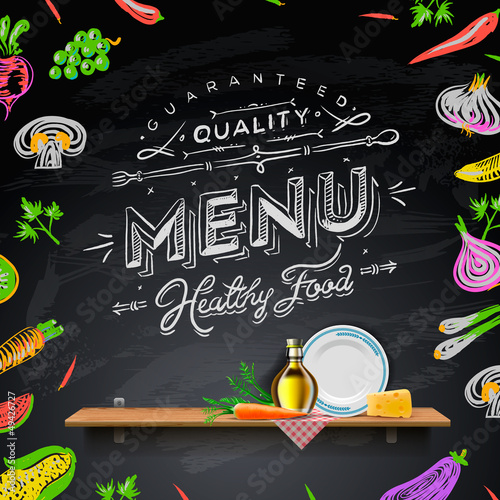 Vector set of design elements for the menu on the chalkboard
