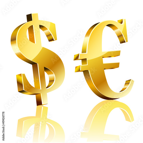 3D dolar and euro sign
