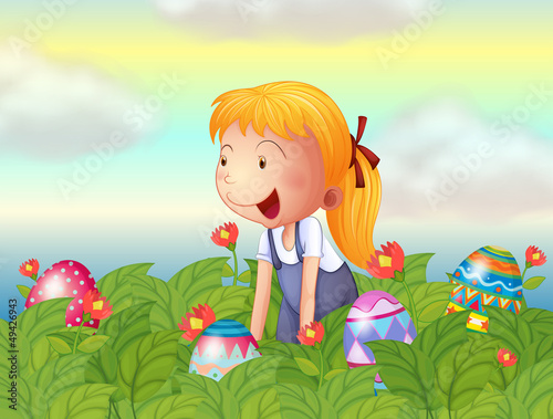 A girl seeing eggs in the garden