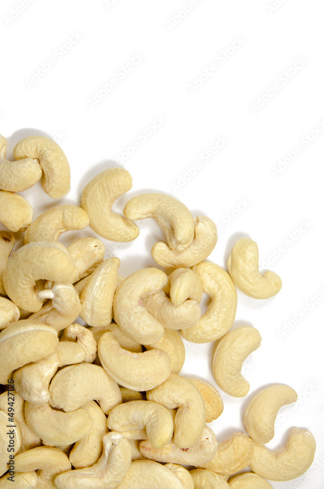 Raw cashew nuts isolated on white background Raw cashew nuts isolated on white background