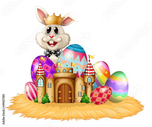 A king bunny with easter eggs