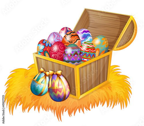 A wooden box with easter eggs