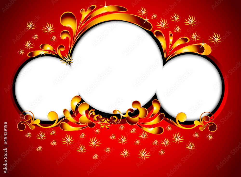 Label with gold pattern on a red background
