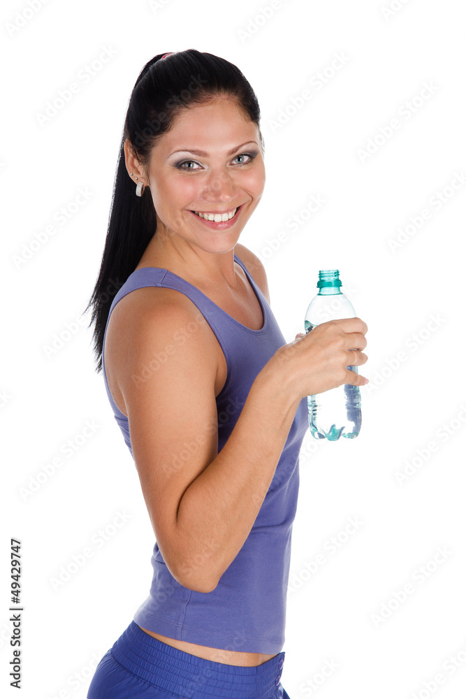 beautiful woman with bottle of water. isolated beautiful woman with bottle of water. isolated