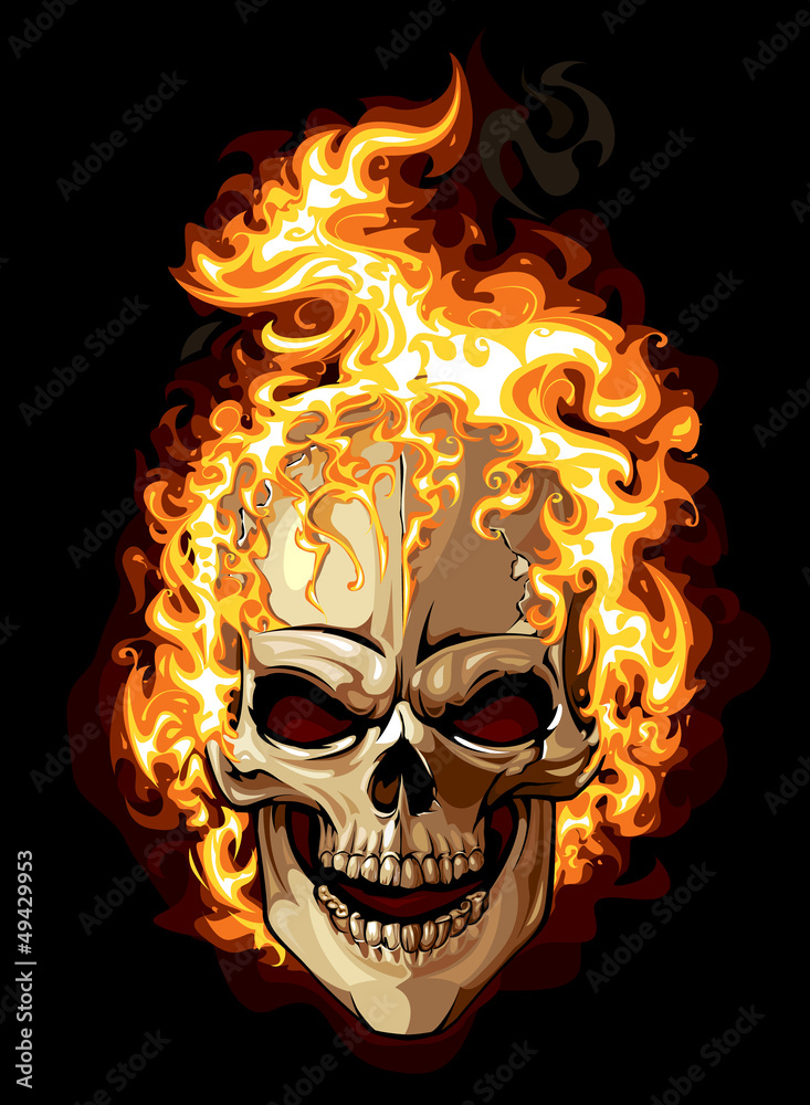 Burning skull on black background