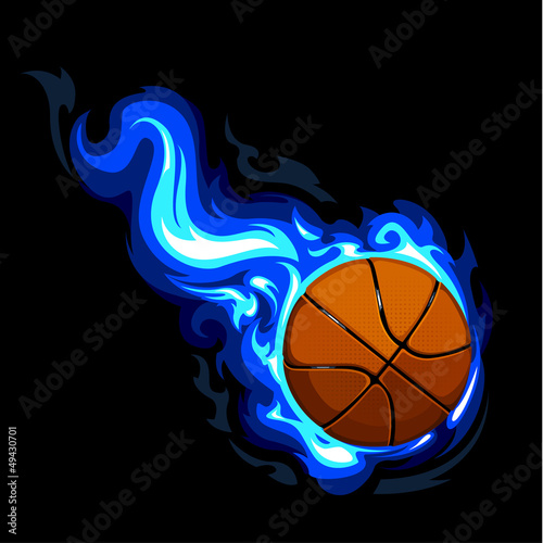 Burning basketball on black background