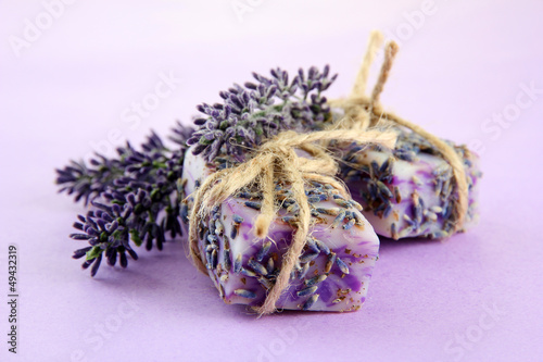 Fototapeta Naklejka Na Ścianę i Meble -  Natural handmade soap,  on purple background