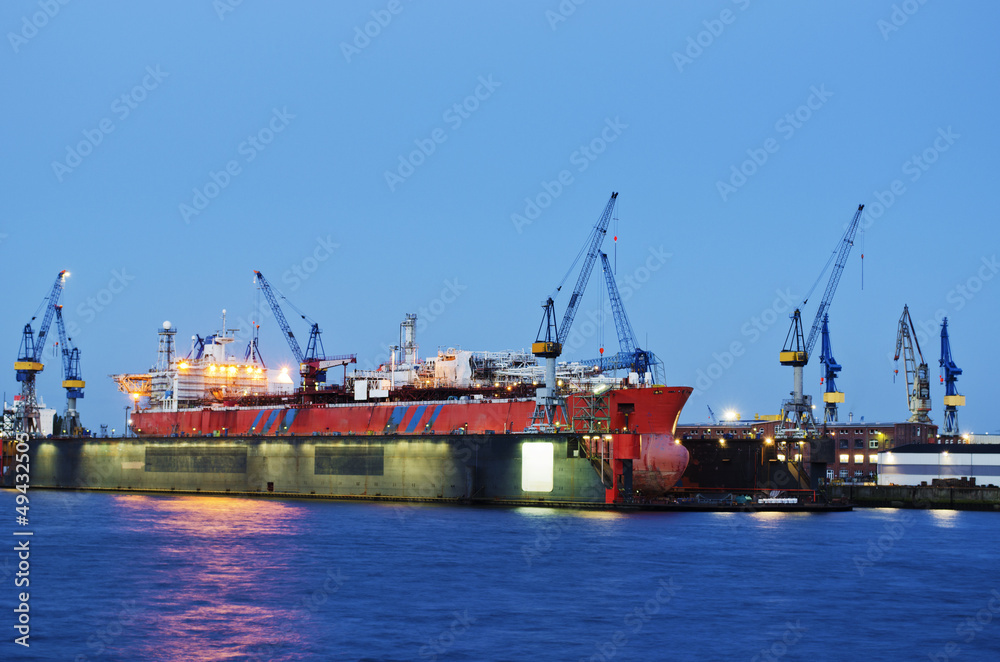 Container ship in dry dock