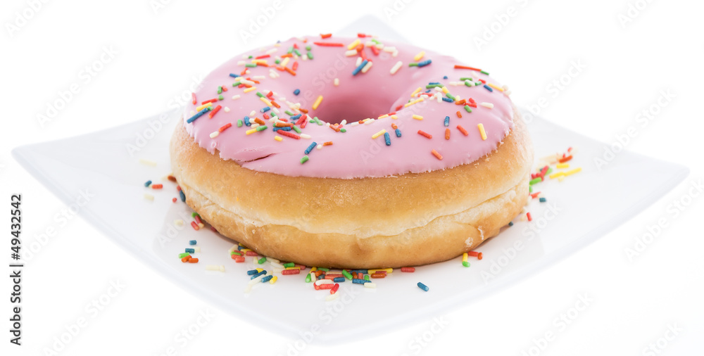 Pink Donut on a plate (white background) Pink Donut on a plate (white background)