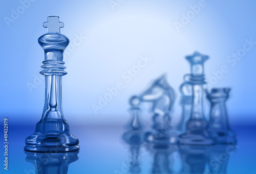 Transparent chess pieces on the mirror surface