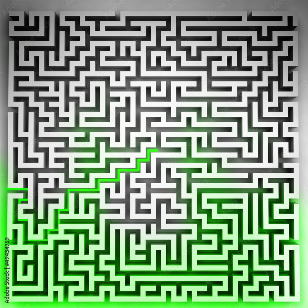 green way solution at three dimensional maze top view green way solution at three dimensional maze top view