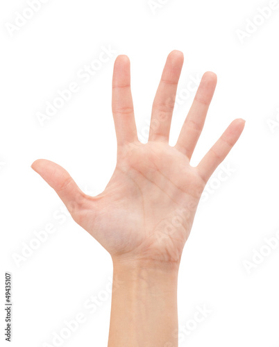 Open woman hand or number five