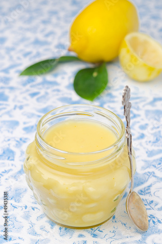 Homemade lemon curd in a glass jar