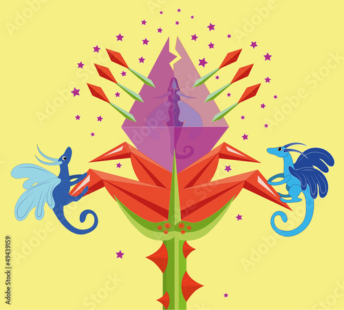 Fantastic flower and dragons.