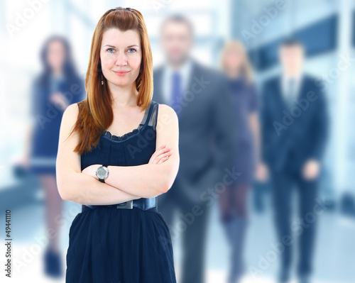Free Download Face of beautiful woman on the background of business people - GFXLoad