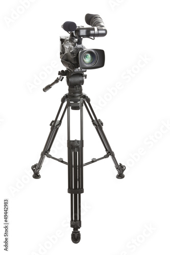 Television Camera and Tripod on white background