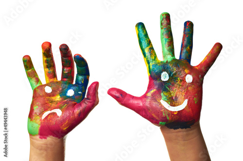 child hands painted -smiley and sad