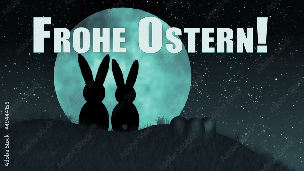 Frohe Ostern (Osterhasen vor Mond)