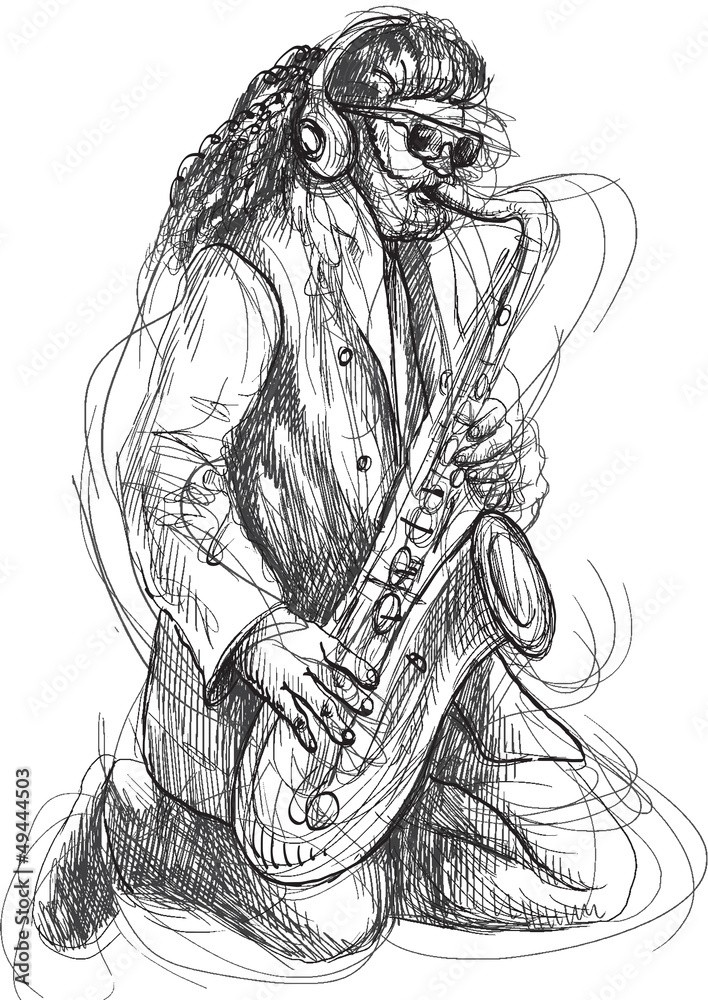 sax player - a hand drawn illustration into vector sax player - a hand drawn illustration into vector