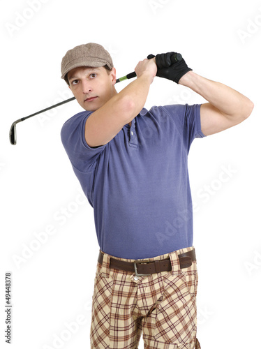 Golfer swinging his club