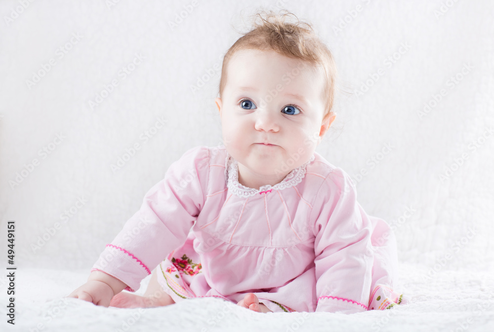 Very funny baby girl in a pink dress Very funny baby girl in a pink dress