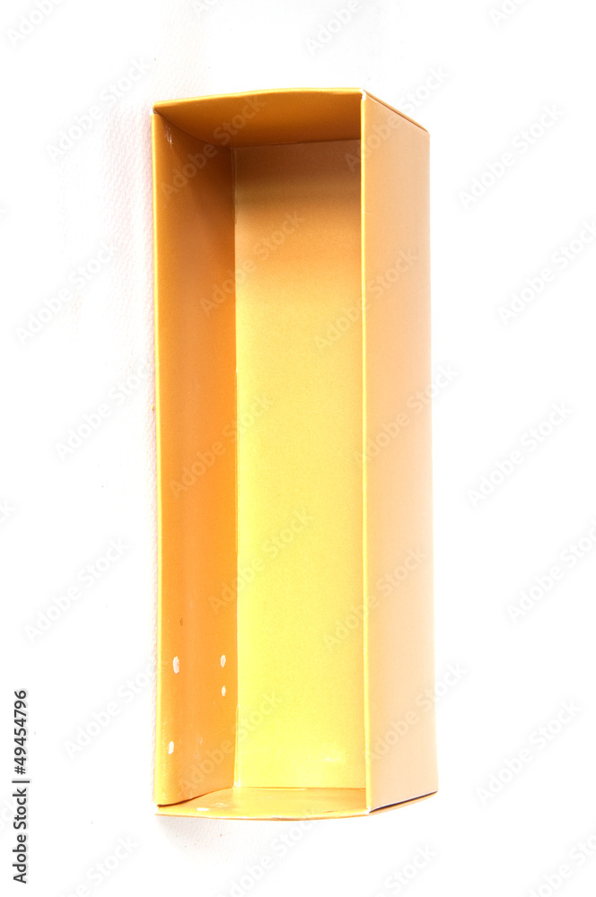 Empty open yellow paper box isolated on white background