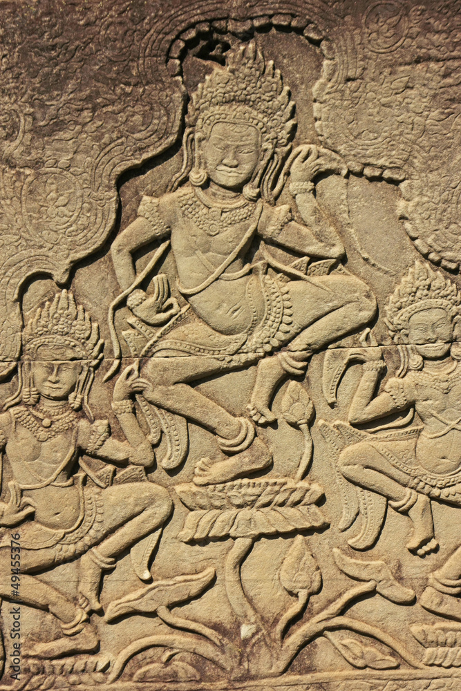 Apsara dancers wall carving, Bayon temple, Cambodia