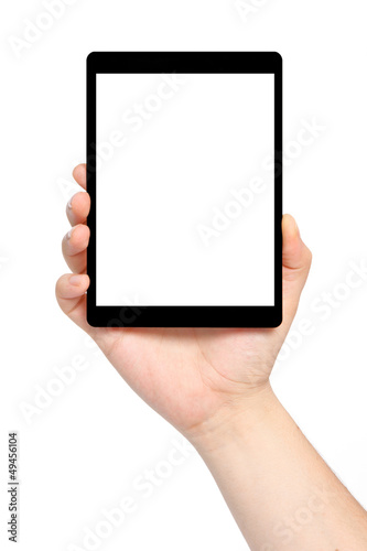 isolated man hand holding a tablet with isolated screen