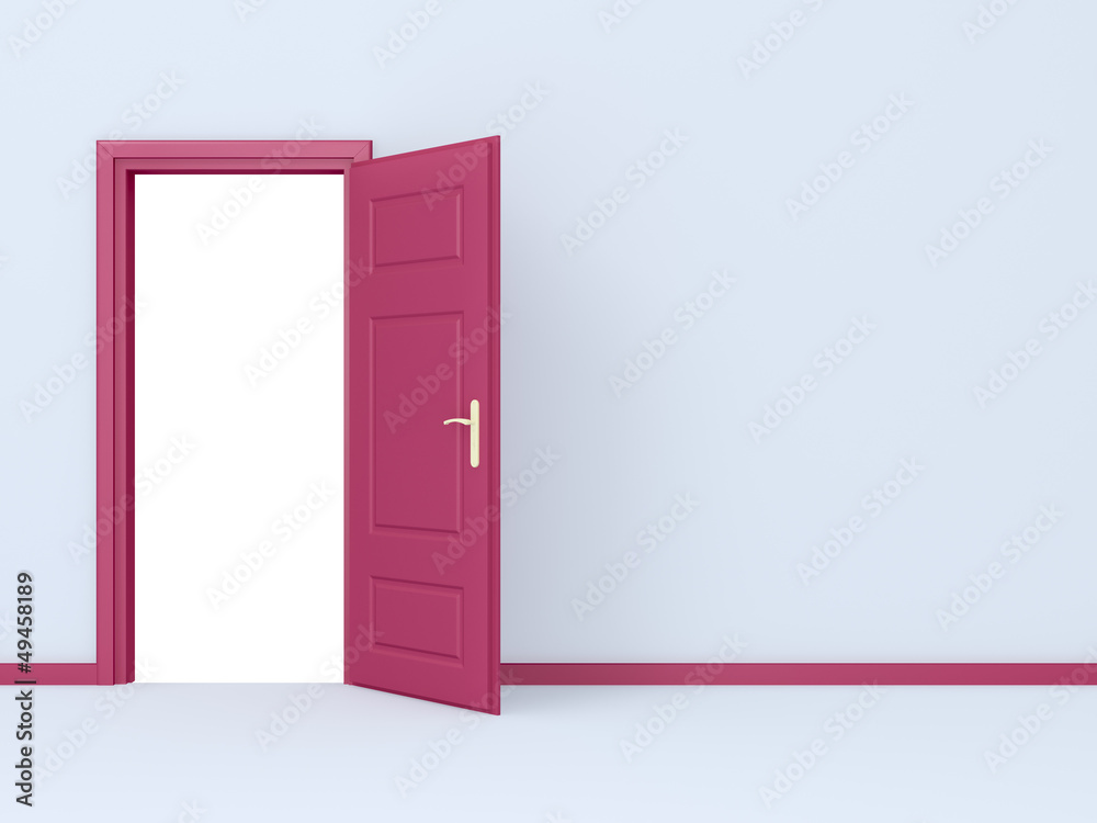 Pink Opened Door in Gray Wall Pink Opened Door in Gray Wall