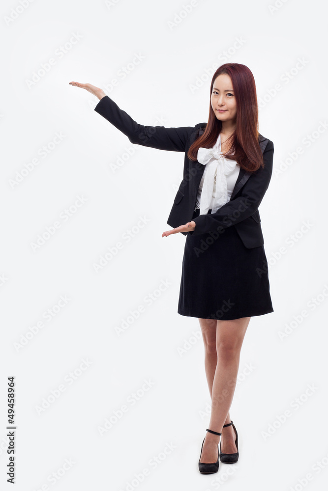 Asian business woman indicate blank space Asian business woman indicate blank space