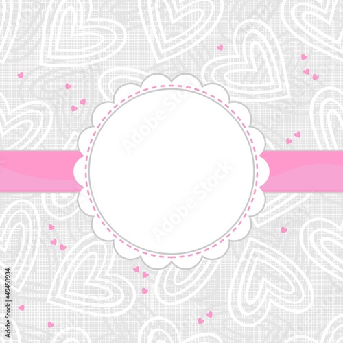 obrysowane serca romantyczne tło ramka z różową wstążką